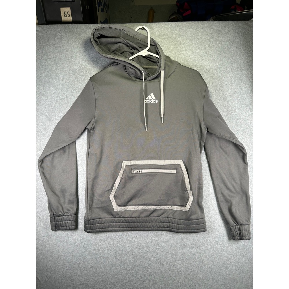 Adidas Mens Grey Fleece Lined Performance Hoodie Sweatshirt Small Zip Pocket